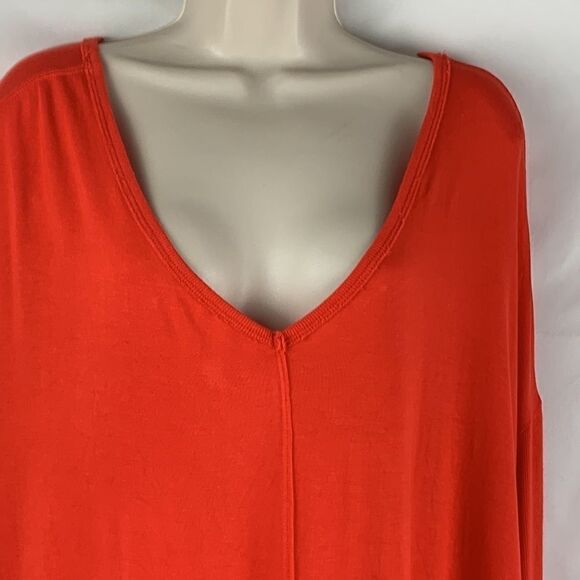 Free People Bright Orange/Red Oversized Tunic deep V-neck top - Picture 2 of 14